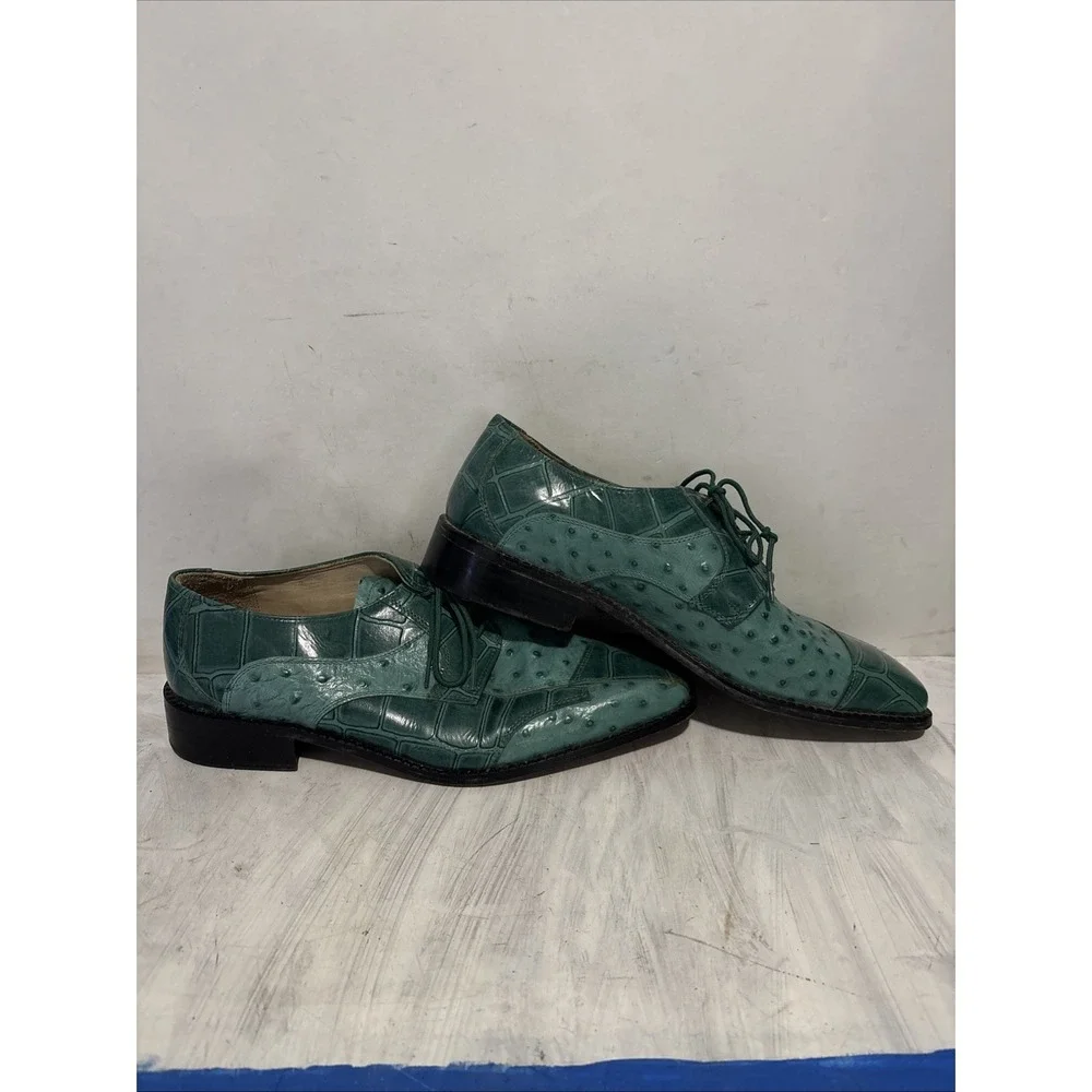 Fortune Liberty Mens Green Ostrich Leather Oxford Dress Shoes Size 8.5